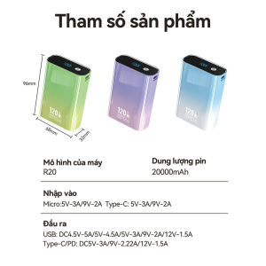 -CLUBLU- Pin Sạc Dự Phòng Mini 20000mAh Sạc Nhanh PD22.5W Màu Gradient Đẹp Mắt Hiển Thị Lượng Pin