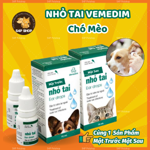 Nhỏ tai chó mèo Vemedim viêm tai ngoài ghẻ tai do vi kh.uẩn nấm cho chó mèo