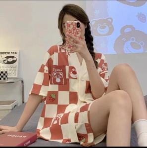 ชุดนอน ชุดนอนสตรีบางฤดูร้อน ชุดอยู่บ้านลายการ์ตูนสไตล์เกาหลี