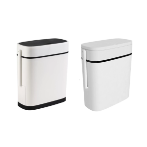 14L Bathroom Trash Can Waste Bin Can with Press Top Lid & Toilet Brush Holder Space Saving Design for Small Space
