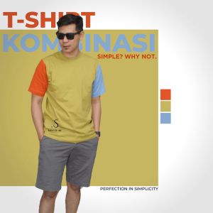 KAOS PRIA COMBINASI 3 WARNA MODEL OVAL KANTUN COMBET 20s TOP BASIC FST STYLE HIJAB REALPICT 100%