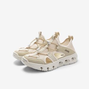 Jeep Womens Shoes Summer Thick Sole Breathable Mesh Sneakers New Lightweight Hollow Outdoor Soft Sole Water Shoes
