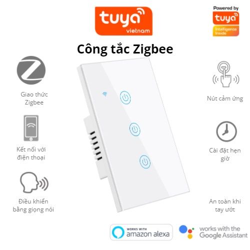 Công Tắc Thông Minh ZIGBEE TUYA Hình Chữ Nhật Cảm Ứng 1-2-3-4 Nút Điều ...