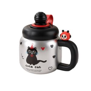 TRASTO Cute Handle Vacuum Cup Leak Proof with Straw Thermal Water Bottle High Appearance High-Capacity Insulated Mug Office Use