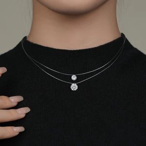 SWEET TIM 6mm 8mm Zircon Pendant Necklace S925 Silver Invisible Solitaire Fishline Choker Creative Bling Rhinestone Fishing Line Chain for Female