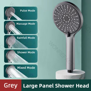 Large Shower Head With Five Speed Adjustment Water Saving Detachable Chrome Plated Gray And Black