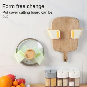 BLESSFUL Wall-Mounted Pot Lid Holder Punch-Free Self-Adhesive Pan Pot Rack Multifunctional Space-saving Cutting Board Shelf Household