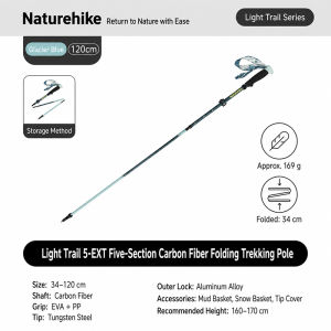Naturehike Foldable Trekking Pole Ultralight Hiking Pole Carbon Fiber Folding Trekking Pole Five-section Folding Pole