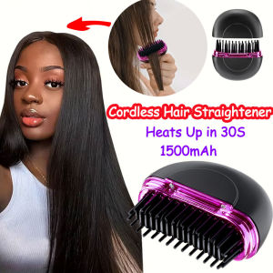 Lược chải thẳng tóc không dây cầm tay mini Máy uốn xoăn tóc chống bỏng đôi răng 3 cài đặt nhiệt độ có thể sạc qua USB thân thiện với du lịch