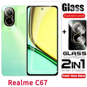 Pelindung Layar Tempered Glass Kompatibel Untuk Realme C67 Paket 2 in 1