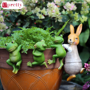 Upretty Cartoon Hanging Climbing Cylinder Frog Potted Pendant Bunny Resin Animal Figure Statues Landscape Home Cute Resin Frogs Statue Outdoor Garden Store Decorative Frog Sculpture for Home Desk Garden Decor Ornament