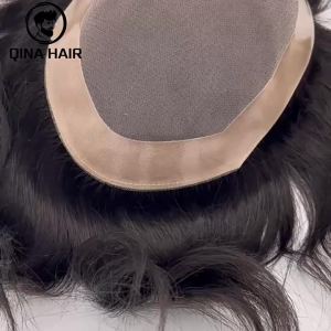 Mono 3 #   Net with NPU edge 100% Human Hair Man Toupee 110% density Natural Looking Straight  Wig Remy Human Natural Hair Men Toupee Invisible Knots