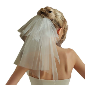 Pearls Beaded Bride Veil with Two Layered Bridal Shower Veil Elegant Short Veil for Bride Bridesmaid Wedding Accessory