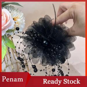 [PAM] Fashion Mesh Flower Hair Claw Women Shark Ponytail Clip Headdress Temperament Tassels Headwear