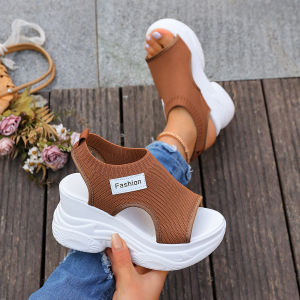 WomenS Summer Trendy New Korean Style Round-Toe Platform Thick-Soled Fashion Casual Wedge Beach Sandals Ins