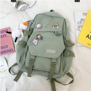 Korean Schoolbag Fashion Casual Backpack Junior High School Girls College Style Japanese Cute Schoolbag Japanese Travel Backpack Large Capacity Backpack Female Senior High School Students Campus Travel Backpack Waterproof (Blue/Green)