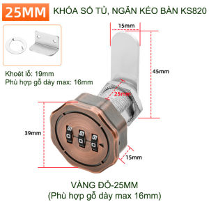 Khóa số tủ ngăn kéo bàn bằng hợp kim loại 3 mã số có thể thay đổi được có nhiều kích cỡ và màu tùy chọn (KS820)