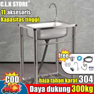 Daya dukung 300kg JJ Wastafel Portabel Wastafel Cuci Piring 304 baja tahan karat Wastafel dapur lengkap Anti noda minyak Mudah dibersihkan Awet dan tidak berkarat menebal Kapasitas tinggi Dengan keran Murah Kitchen Sink Bak cuci Piring wastafel stainless