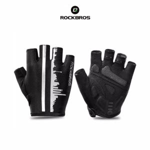 Sarung Tangan Sepeda Rockbros S252 Hitam Bike Glove Kaos Tangan Half Finger Gowes Fitness Olah Raga Sports Outdoor Lightweight