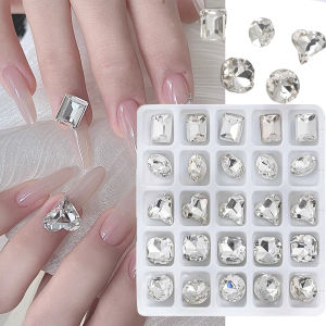 ZEEMIN  25pcs 3D Pointed Back Clear Crystal Nail Art Rhinestones K9 Shiny Glass Big Zircon Nail Jewelry Multi-Shape Gem Nail Decoration#