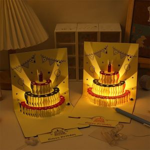 PRAISEDTU Folding 3D Cake Birthday Card with Envelope Hollow Carving Pop-Up Greeting Card Birthday Surprise Unique Gift Message Cards Birthday Party Gift