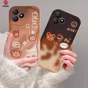 (Lokal Ready) PENGER Casing hp Realme C53 C55 C33 C31 C30 C35 C21Y C25Y C11 C20 C15 C12 C25S Realme 10 5 5i 6i C3 8 7 6Pro C2 8i 7i C17 A1K 3D Wavy Curved Edge Gradient Coffee Beruang Kecil Case