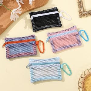 Simple Mesh Bag Makeup Bag Zipper Fashionable Mini Coin Bag Key Organizer