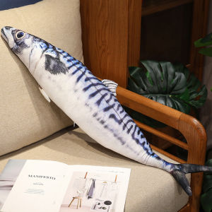 JOJO CASTLE Giant Size Simulation Funny Fish Plush Toys 40/60/80/100cm Stuffed Soft Animal Pacific saury Tuna Salmon Grouper Autumn Saury Pillow Creative Sleep Cushion Birthday Gift