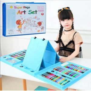 【SG Stock】208 Pcs Kids Super Mega Art Set with Drawing Easel Portable Washable Colouring Painting Gift Kit