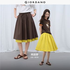 Giordano Women 100% cotton two-way wear contrast midi skirt Free Shipping 18466818