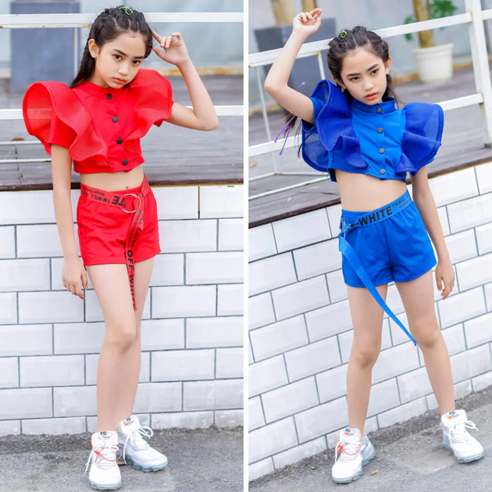 Kids Girls Crop Top With Pants For Street Dance For Hip-hop Summer Clothes  Set 