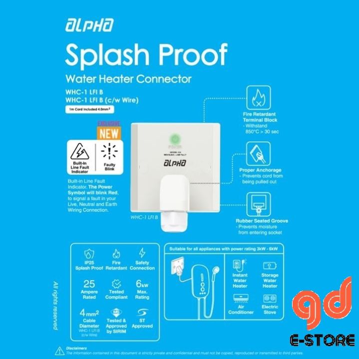Alpha WHC1 LFI B Splash Proof Water Heater Connector With Line Fault