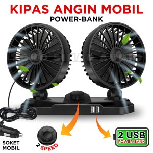 Kipas Mobil (2 Kipas + 2 USB Power-Bank) FLECO F-2021 Kipas Angin Mobil 24 Volt | Kipas Angin Mobil USB | Kipas Angin Mobil 2 Kepala | Kipas Angin 2 USB | Kipas Angin Zuma