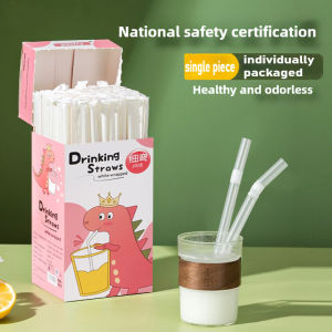100Pcs Disposable Elbow Straws Individually Packaged Straws Thick 12oz Oat Milk Acrylic Straw for Kids Babies Food-Grade