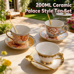 Ceramic Coffee Cup Saucer Set 200ml Luxury Palace Style Afternoon Tea Mug Spoon Party Gift