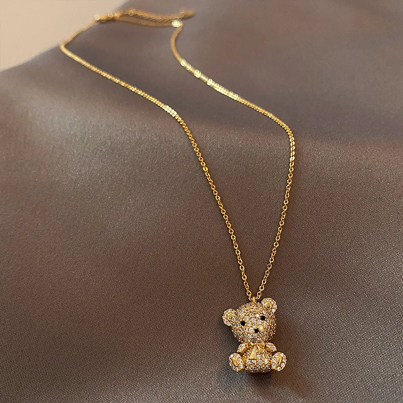 Cute Little Brown & Beige Teddy Bear Pendant Necklace for Women & Girls