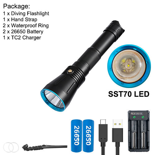 Asafee DA16 Super Powerful 3600lm Diving Flashlight XHP70.2 /SST70 Powerful LED Professional Diving Flashlight Waterproof Underwater Torch Lanterns Powered By 26650 Battery