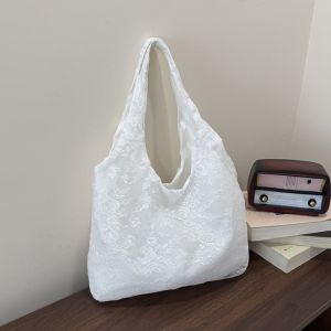 Sweet Korean Style Lace Shoulder Bag Lightweight Handbag Flower Tote Bag Large Capacity Cute Floral Canvas Bag Streetwear