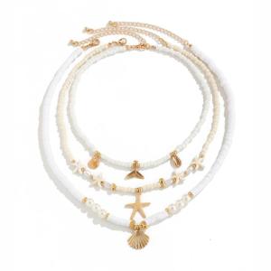Pack of 3pcs Ocean Inspired Shell Bead Necklaces Layered Neckchain Adjustable with Unique Accents for Women And Girls