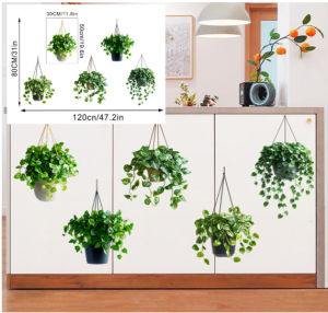 Hanging Plant Wall Sticker | Green Leaf Potted Plant Wall Decal | Removable PVC Wall Art | DIY Home Decoration | 3D Effect Greenery Wall Mural | Indoor Garden Wall Stickers for Living Room Bedroom Office Kitchen | Botanical Vine Wall Decor | Waterproof &