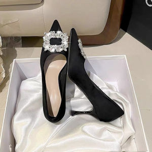 Free Shipping Pointed-Toe Stiletto-Heeled Elegant Women’S Shoes Suitable For Professional And Commuting Wear Black High Heels Fashionable Available In Larger Sizes