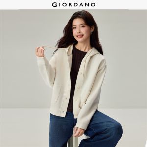 Giordano Beau Monde Women Drawstring hooded button closure jacket Free Shipping 13376182