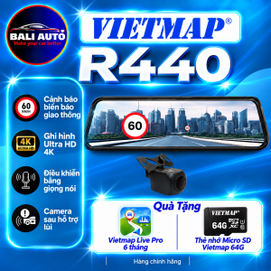 Camera hành trình dạng gương Vietmap R440 màn hình 966 inch cảnh báo giao thông Ghi hình 2 kênh 4K/Full HD camera sau chống nước hỗ trợ lùi xe