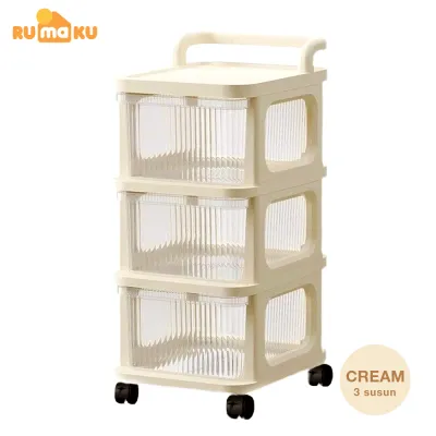 Rumaku Rak Susun Serbaguna Bening 2 5 Tingkat dengan Laci Roda Rak Portable Minimalis