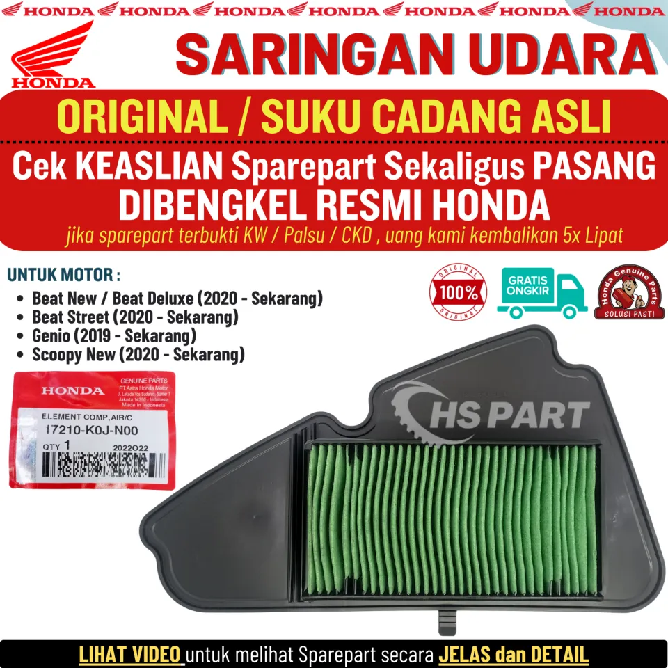 Saringan Udara Filter Udara Beat Deluxe Ori Genio Beat New Beat Street  Scoopy K0J 2020 2021 2022 2023 Original Honda Genuine Parts