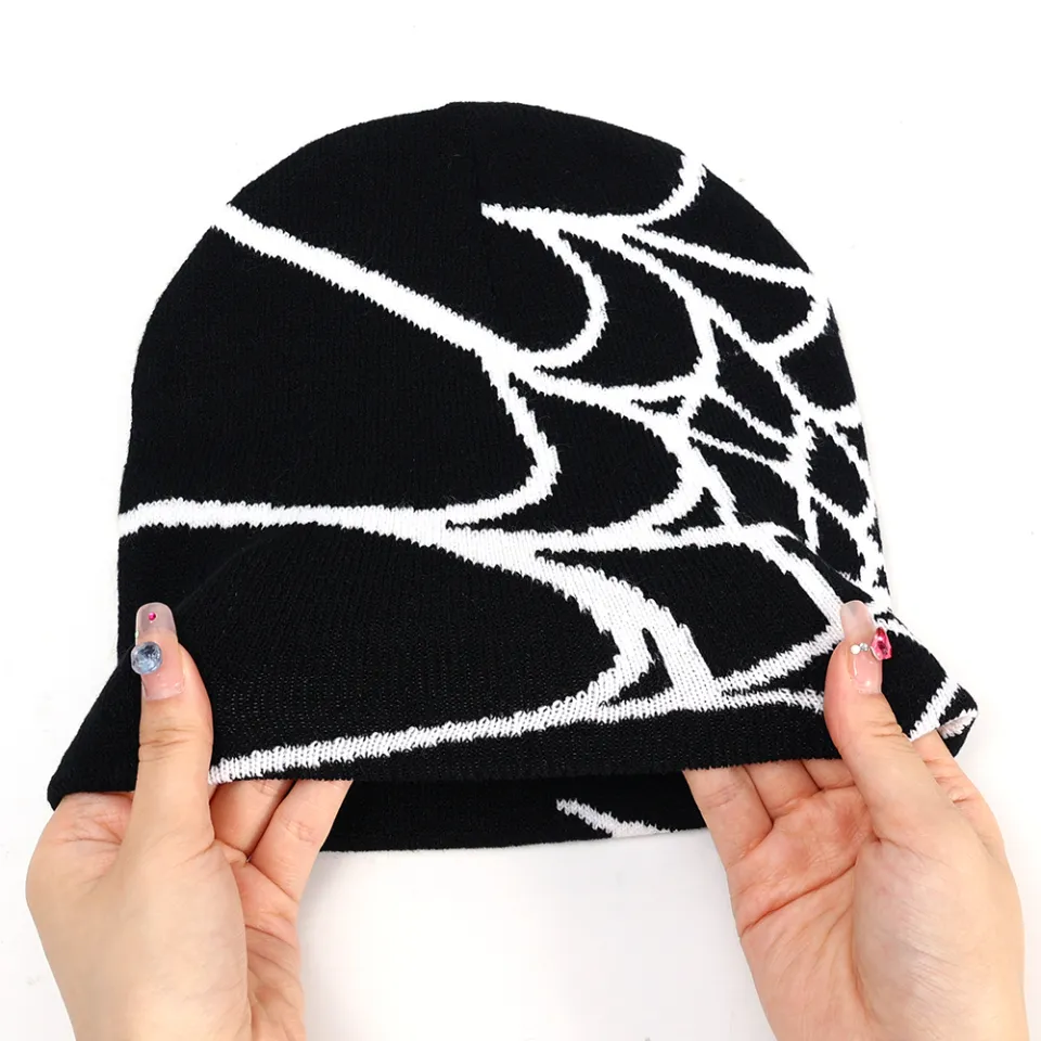 Dicusph Y2K Gothic Spider Pattern Knitted Beanie - Wool Acrylic, One Size Fits Most, For Men & Women - View #4