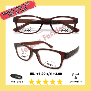 Kacamata baca plus (+) 2 Fungsi Bifocal Plus uk +1.00 s/d +3.00 Kacamata Baca Pria Wanita Doubel Lensa Fungsi Rabun Dekat - FREE CASE