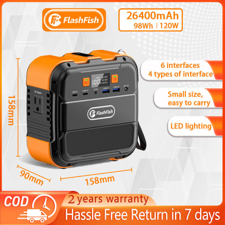 FlashFish A101 220V 120W Solar Generator 26400mAh Multi-Function Portable Big Capacity Power Station AC/DC/USB/Type-C Output Solar Generator Emergency Power supply for CPAP Outdoor Advanture Load Trip Camping