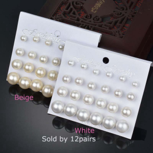 12Pairs/set 6/8/10/12mm Pearl Stud Earrings White Beige Korean Fashion Earrings