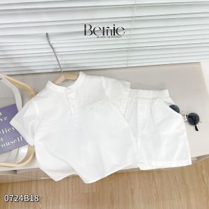 Set sơ mi đũi kaki trắng công tử cho bé trai màu trắng màu be bộ đồ sành điệu 1 đến 7 tuổi BERNIE